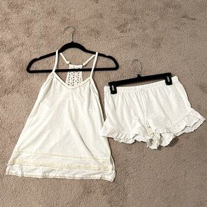 Target pajama set, white with beige crochet, size S